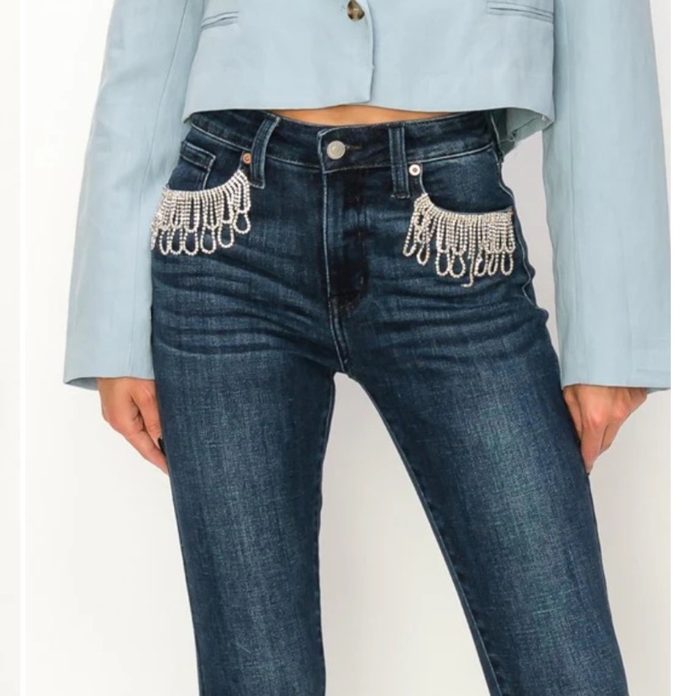 Artemis Vintage New Chloe Crystal Embellished High Rise Skinny Jeans Women’s 28